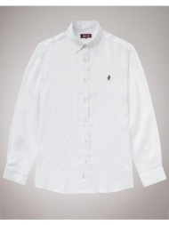 marlboro linen l/s shirt 10msh200-02608-010 white