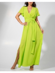 maki philosophy φόρεμα ζορζέτα κρουαζέ με μανίκι 3231-2404006-λαιμ lime