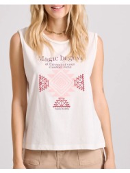 funky buddha γυναικείο t-shirt με bohemian τύπωμα και raw cuts fbl009-133-04-off white offwhite