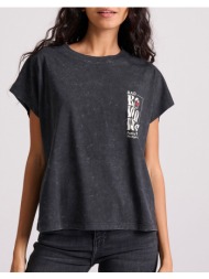 funky buddha loose fit t-shirt με vintage τύπωμα στην πλάτη fbl009-113-04-black black