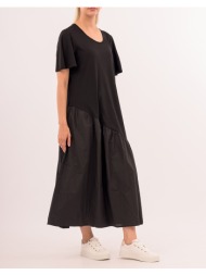 forel φόρεμα μακρύ σε άνετη γραμμή με συνδυασμό υφασμάτων 078.50.01.064-μαύρο black