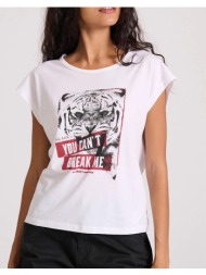 funky buddha γυναικείο t-shirt με frame τύπωμα και ανοιχτή πλάτη fbl009-160-04-white white