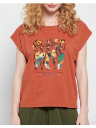 funky buddha organic cotton t-shirt με τύπωμα fbl007-185-04-terracota orangered