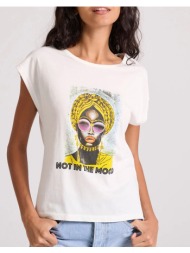 funky buddha t-shirt με boho τύπωμα και ανοιχτή πλάτη fbl009-114-04-off white offwhite