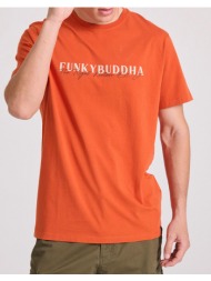 funky buddha t-shirt με branded τύπωμα από οργανικό βαμβάκι fbm009-095-04-paprika orange