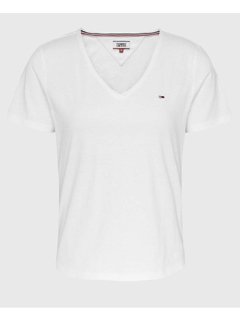 tommy jeans tjw slim soft v neck tee dw0dw14617-ybr white