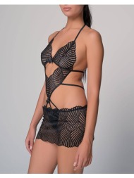 milena by paris sexy νυχτικακι με φουστα ελαστικη δαντελα βενταλια 003435-1 black