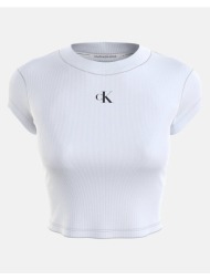 calvin klein jeans ck rib cropped slim tee j20j218337-yaf white
