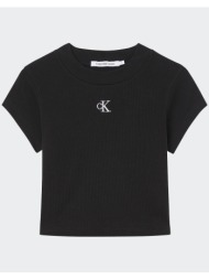 calvin klein jeans ck rib cropped slim tee j20j218337-beh black