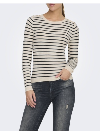 only onlmila ls stripe button o-neck cc knt 15335111-birch σε προσφορά