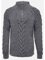 only πουλοβερ kogneya l/s zip wool pullover knt 15270850-medium grey melange gray