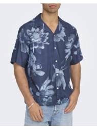 only&sons onsrocket reg ss resort aop shirt 22032640-powder bluevintageindigo darkblue