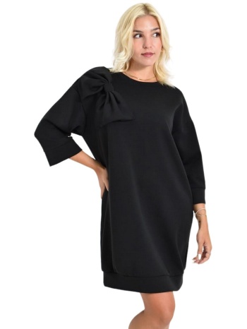 γυναικείο φούτερ φόρεμα με διακοσμητικό φιόγκο μαύρο 27135