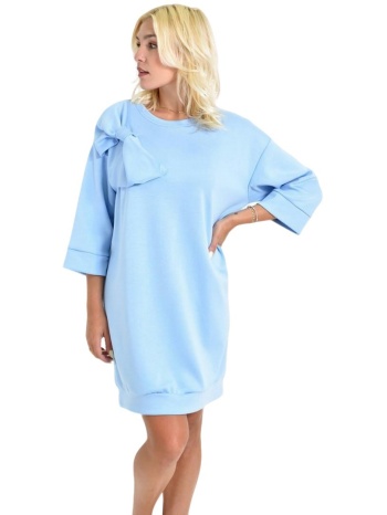 γυναικείο φούτερ φόρεμα με διακοσμητικό φιόγκο γαλάζιο 27137