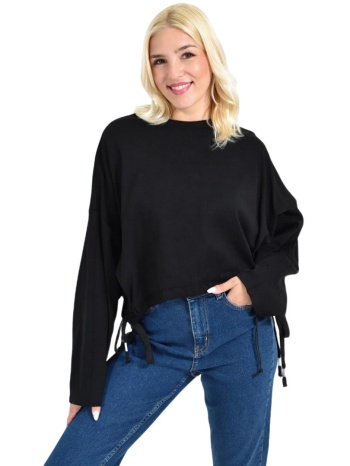 γυναικεία φούτερ μπλούζα με ρυθμιζόμενο τελείωμα μαύρο 27102