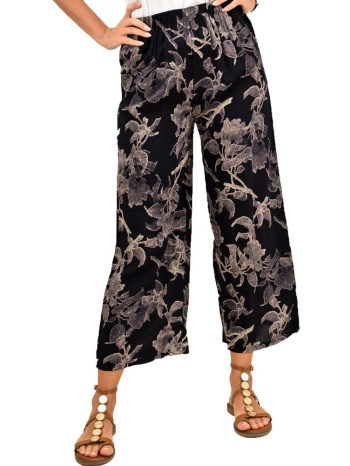 γυναικεία παντελόνα τύπου λινό με σχέδια μπλε σκούρο 10768