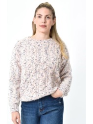 πλεκτή αφράτη πουλόβερ με πολύχρωμες νηματιές ροζ 27200