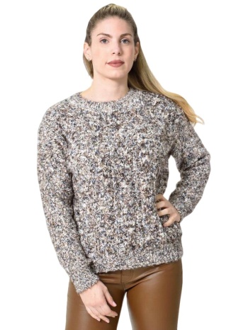 πλεκτή αφράτη πουλόβερ με πολύχρωμες νηματιές γκρι 27201