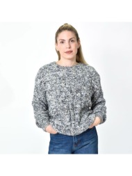 πλεκτή αφράτη πουλόβερ με πολύχρωμες νηματιές γκρι 27206