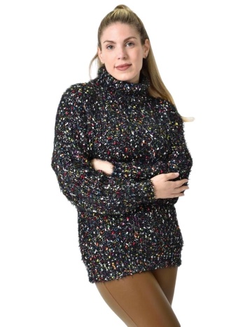 πλεκτή αφράτη πουλόβερ με ζιβάγκο με πολύχρωμες νηματιές