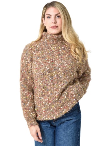 πλεκτή αφράτη πουλόβερ με ζιβάγκο με πολύχρωμες νηματιές