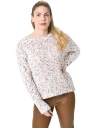 πλεκτή αφράτη πουλόβερ με πολύχρωμες νηματιές ροζ 27195