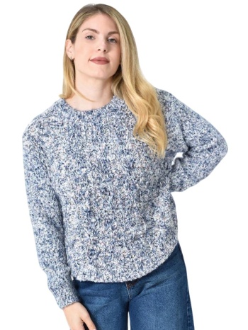 πλεκτή αφράτη πουλόβερ με πολύχρωμες νηματιές μπλε σκούρο