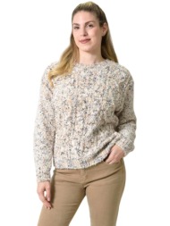 πλεκτή αφράτη πουλόβερ με πολύχρωμες νηματιές εκρού 27198