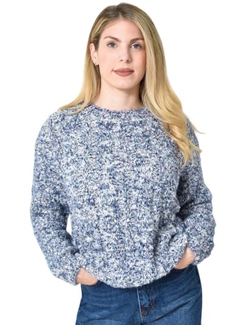 πλεκτή αφράτη πουλόβερ με πολύχρωμες νηματιές μπλε σκούρο