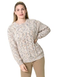 πλεκτή αφράτη πουλόβερ με πολύχρωμες νηματιές εκρού 27204