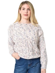 πλεκτή αφράτη πουλόβερ με πολύχρωμες νηματιές ροζ 27205