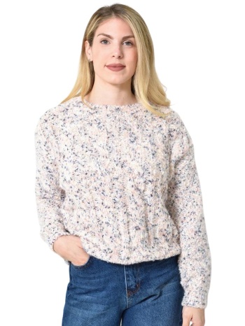 πλεκτή αφράτη πουλόβερ με πολύχρωμες νηματιές ροζ 27205