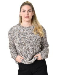 πλεκτή αφράτη πουλόβερ με πολύχρωμες νηματιές μπεζ 27207