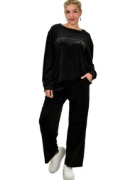 γυναικείο σετ βελουτέ oversized με τύπωμα μαύρο 22048