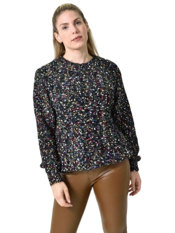 πλεκτή αφράτη πουλόβερ με πολύχρωμες νηματιές μαύρο 27173