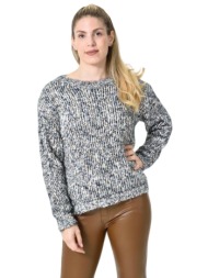 πλεκτή αφράτη πουλόβερ με πολύχρωμες νηματιές μαύρο 27188