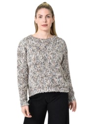 πλεκτή αφράτη πουλόβερ με πολύχρωμες νηματιές μπεζ 27194