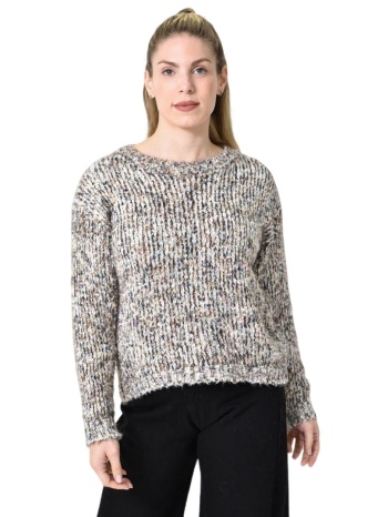 πλεκτή αφράτη πουλόβερ με πολύχρωμες νηματιές μπεζ 27194