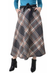 ψηλόμεση maxi καρό φούστα με λάστιχο, τσέπες & ζώνη ανθρακί 27229