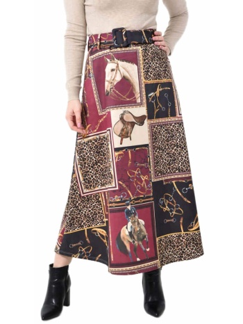 ψηλόμεση maxi φούστα εβαζέ με ασορτί ζώνη μπορντώ 27253