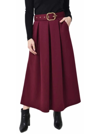 ψηλόμεση midi φούστα με πιέτες & ζώνη μπορντώ 27274
