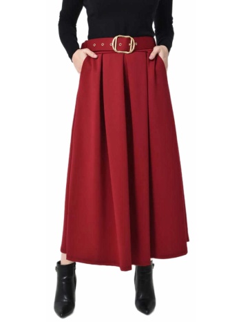 ψηλόμεση maxi φούστα με πιέτες & ζώνη κόκκινο 27280