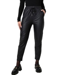 γυναικείο δερματίνη παντελόνι με κορδόνι μαύρο 22569