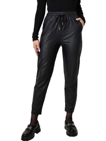 γυναικείο δερματίνη παντελόνι με κορδόνι μαύρο 22569