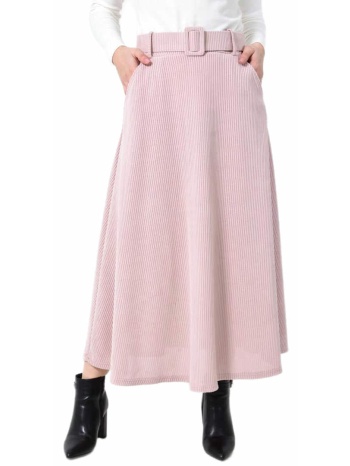 γυναικεία φούστα κοτλέ με ζώνη απαλό ροζ 27335