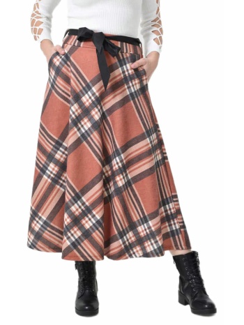 ψηλόμεση maxi καρό φούστα με τσέπες & ζώνη κεραμιδί 27221