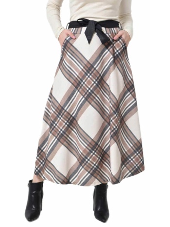 ψηλόμεση maxi καρό φούστα με λάστιχο, τσέπες & ζώνη εκρού