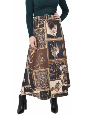 ψηλόμεση maxi φούστα εβαζέ με ασορτί ζώνη μαύρο 27252