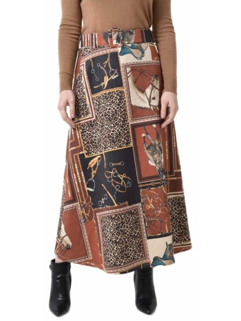 ψηλόμεση maxi φούστα εβαζέ με ασορτί ζώνη κεραμιδί 27257