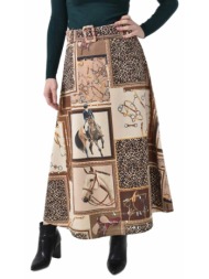 ψηλόμεση maxi φούστα εβαζέ με ασορτί ζώνη εκρού 27258